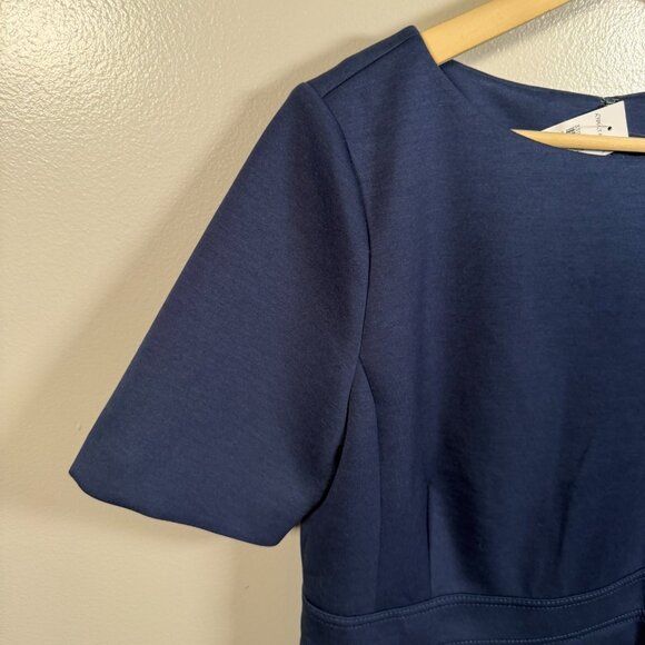 Ann Taylor Jersey Sheath Dress Size 12 Navy Blue Midi Work Career Business - Picture 5 of 8
